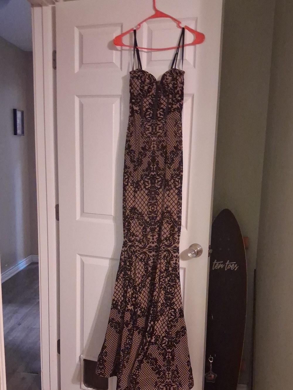 Windsor Black Lace-Overlay Beige Maxi Dress